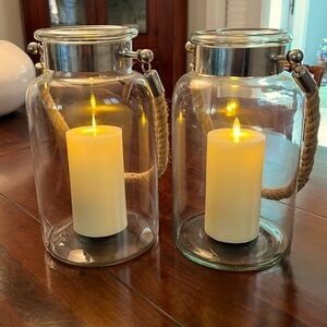 Pottery Barn Hyannis Glass Lantern - Rope Handle with Silver Finish